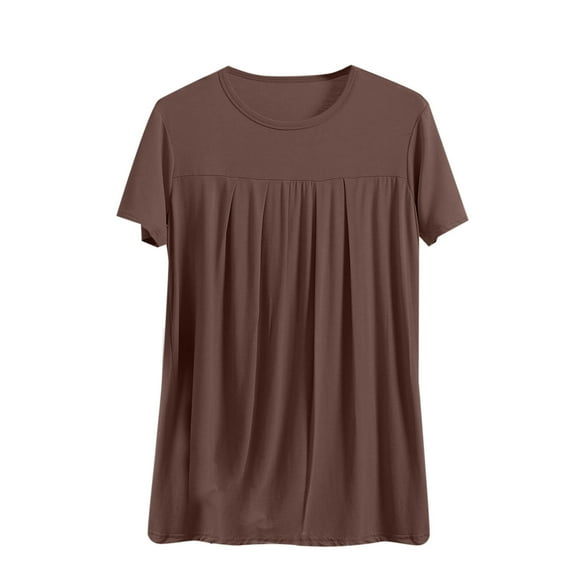 Sleep Shirts for Women Modal Round Neck Pleated Solid Color Lounge Pajamas Tops Soft Ladies Short Sleeve Pajama Shirt Summer Clearance