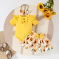 thumbnail image 2 of WRKEKC Baby Girl Romper Set Short Sleeve Flutter Sleeve Top with Floral Print Skirt Double Layer 0-18 Months, 2 of 9