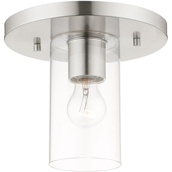 1 Light Brushed Nickel Flush mount ceiling light fixture with Clear Glass Shade