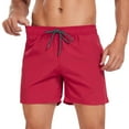 thumbnail image 5 of Men's Classic Quick-Dry Swim Trunks Casual Multi-Pocket Drawstring Elastic Waist Shorts Beach & Sports Shorts,XL,Red, 5 of 7