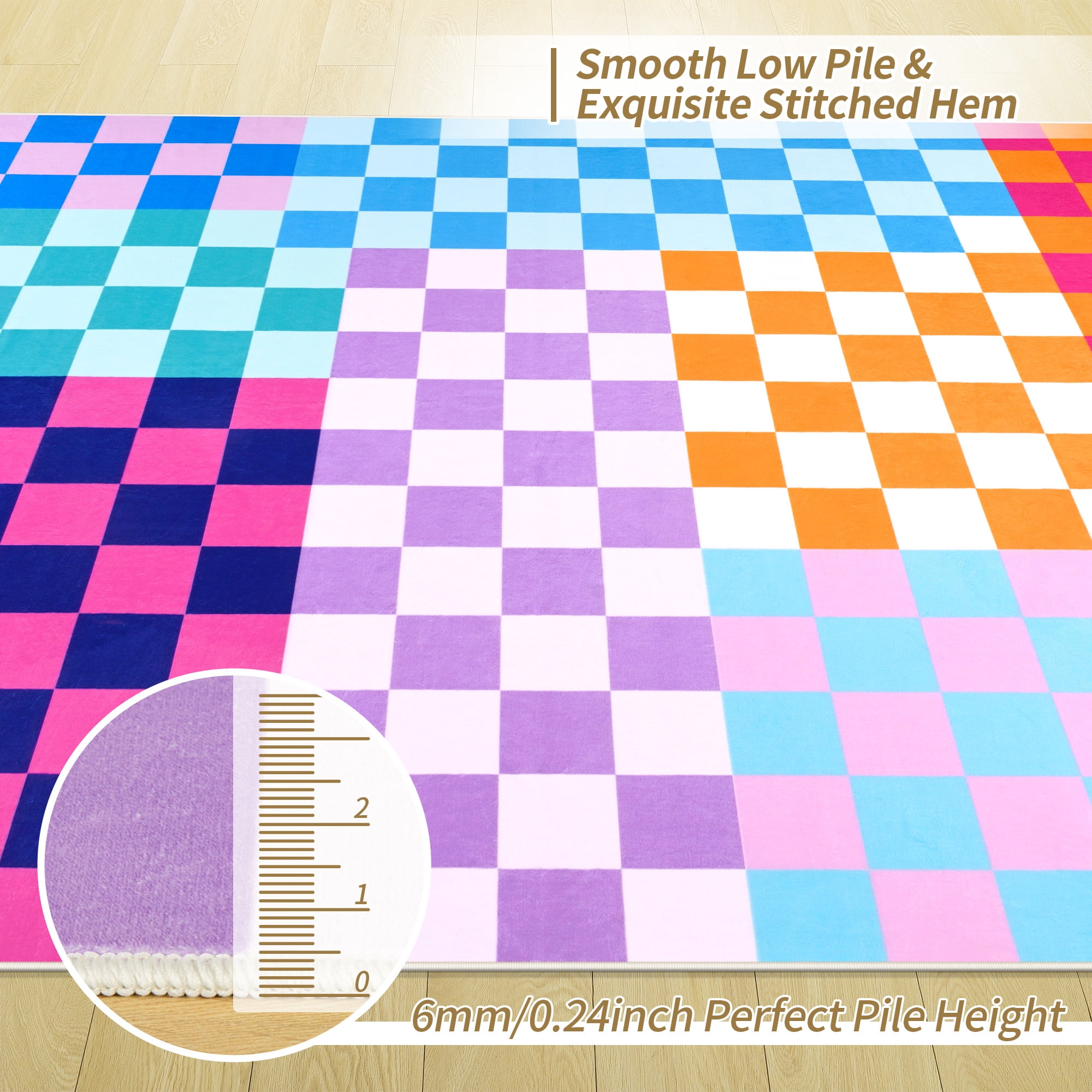 Arogan Checkered Area Rug for Living Room Bedroom Washable Rug, Multicolour,2' x 3'
