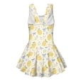 thumbnail image 5 of COEQINE Girls One Piece Swimsuit with Skirt, Scoop Neck & V Back Fashion Swimming Bathing Suit Sleeveless Summer Beach Swimwear for Kids Age 5-6, Lemon Bow Floral Beige, 5 of 8