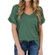 thumbnail image 2 of Camiseta de mujer con cuello en V, manga corta, bolsillo, blusa, top informal de verano, verde oscuro, XXL Scienceny  AP001345-25, 2 of 4