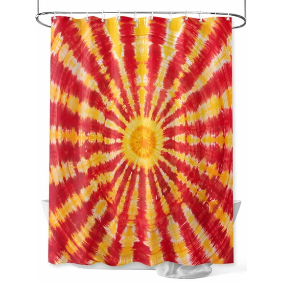 Abstract Sun Tie Dye Shower Curtain, Yellow Tomato Red Bathroom Decor Curtains Set with Hooks, Waterproof Fabric Home Accessories， 66 X 72 Inch Long
