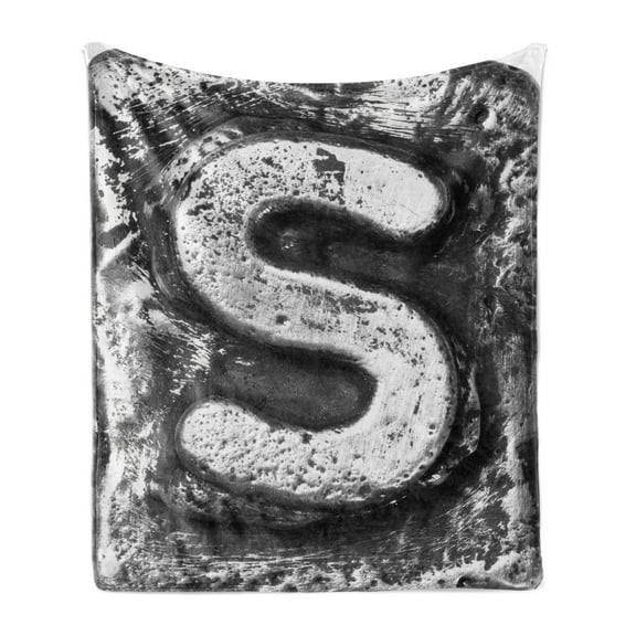 Letter S Soft Flannel Fleece Throw Blanket, Industrial Alphabet Letter Capital S Industrial Theme with Grunge Looking, Cozy Plush for Indoor and Outdoor Use, 70" x 90", Grey Grey, by Ambesonne
