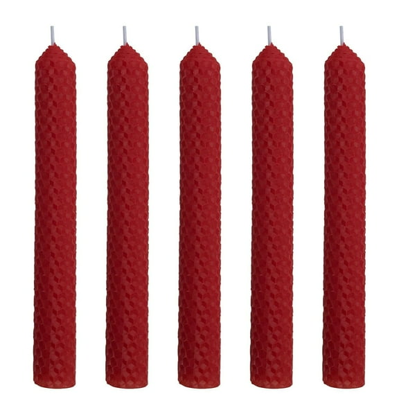 5 Set 100% Pure Natural Handmade Beeswax Honeycomb Hand Rolled Unscented Tapers Candles (1" x 8") Red