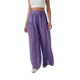 thumbnail image 4 of Cozyvia Plaid Pants for Women, Loose Baggy Elastic Waist Palazzo Pants, Summer Casual Lightweight Flowy Culottes with Pockets - Purple XL, 4 of 4