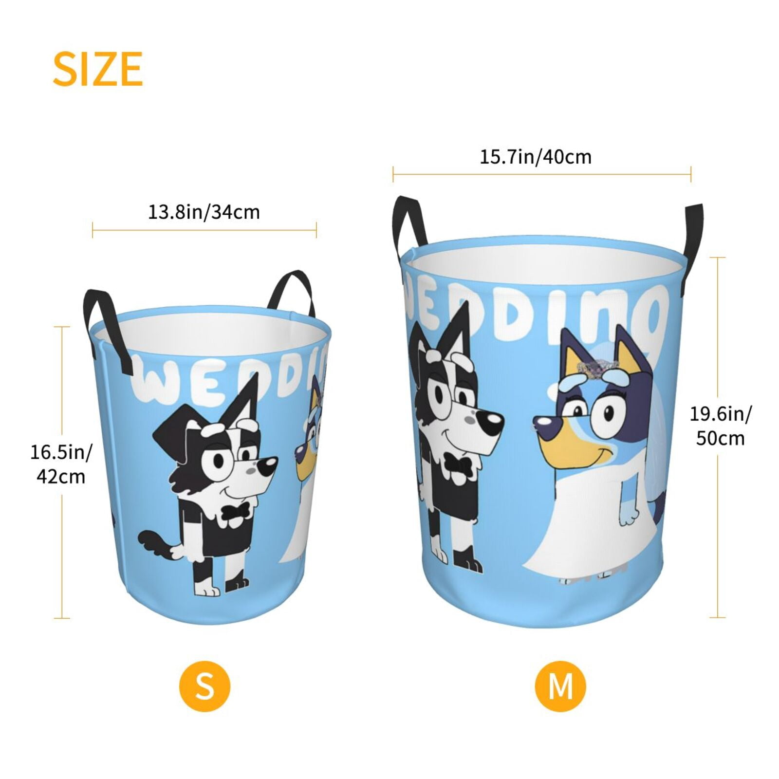 Silaia Bluey Print Round Laundry Clothes Hamper,Laundry Basket with Handles,Baby Toys Storage Organizer,Bins Laundry Basket for Bathroom, Bedroom Decorate-Small