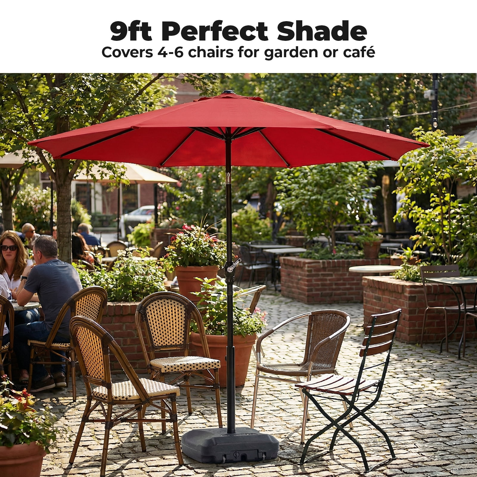 Alvantor 9FT Outdoor Patio Umbrella with Push Button Tilt & Crank, 8 Sturdy Ribs UV Protection Waterproof for Garden, Backyard