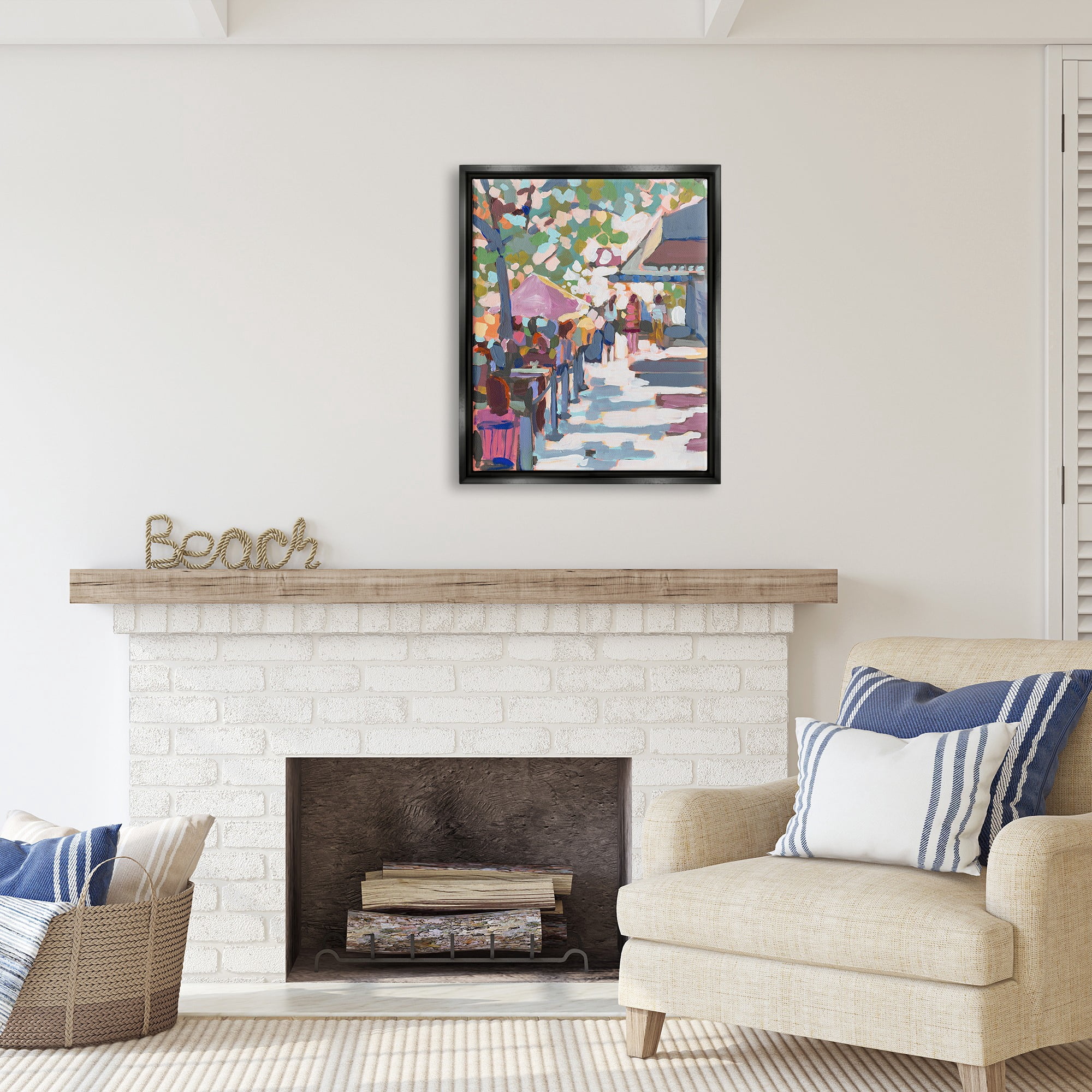 Stupell Industries Abstract City Market Abstract Painting Black Floater Framed Canvas Art Print Wall Art, 25 x 31