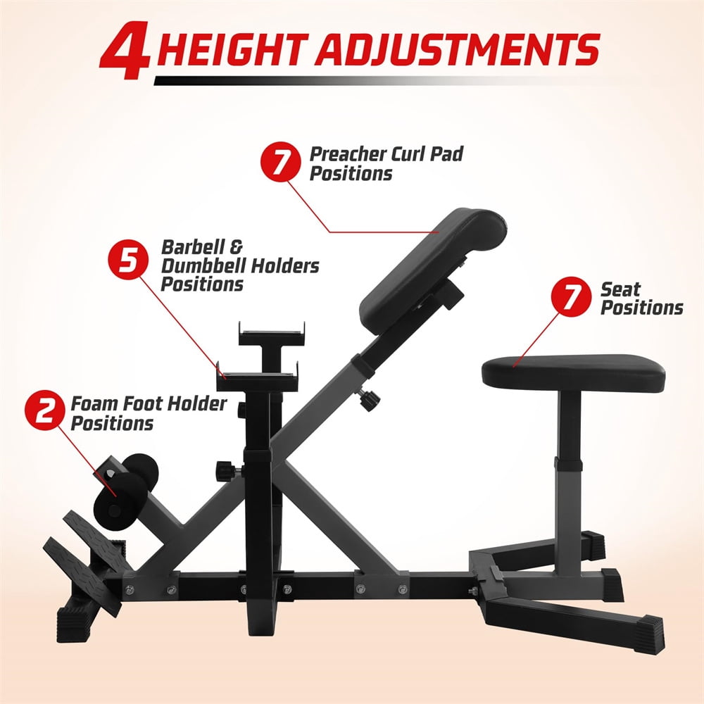 2-In-1 Roman Chair & Preacher Curl Bench Multi-Function Heavy-Duty Hyperextension Bench for Arms, Ab, Back, Glute & Leg Extension with Adjustable Height Exercise Equipment