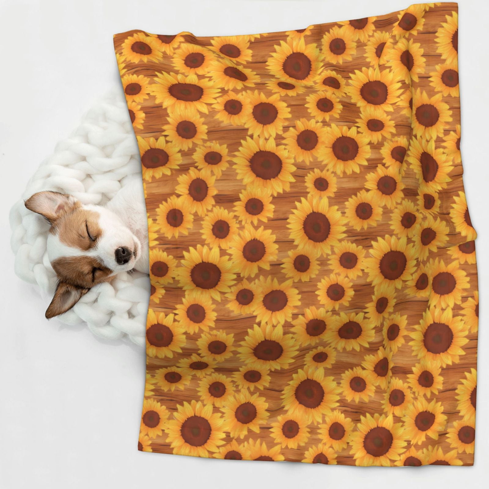 Naloa Brown Wood Grain Sunflower A Dog Blanket, 3 Sizes Cat Blanket for Indoor Cats Large Medium Small Dog Gifts-Large