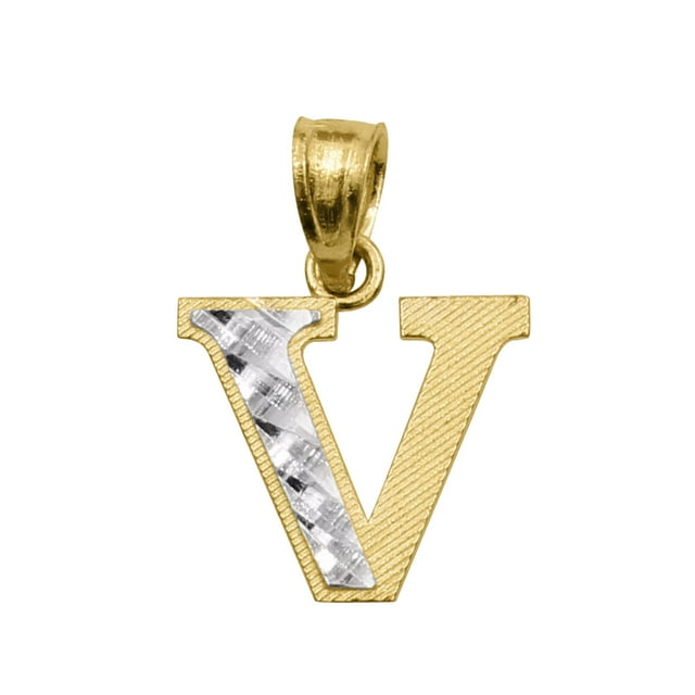 Precious Stars 14k Pendentif Initiale en Or Bicolore en Forme de Diamant 'V'