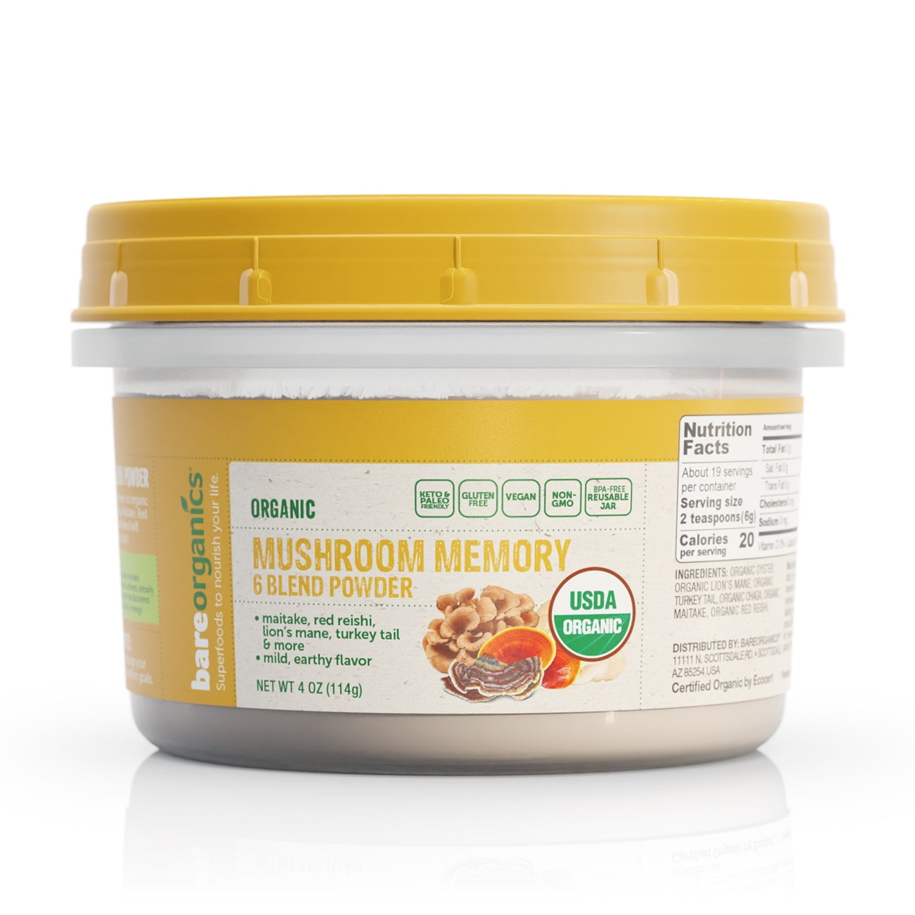 (6 pack) BAREORGANICS Organic Mushroom Memory 4 OZ
