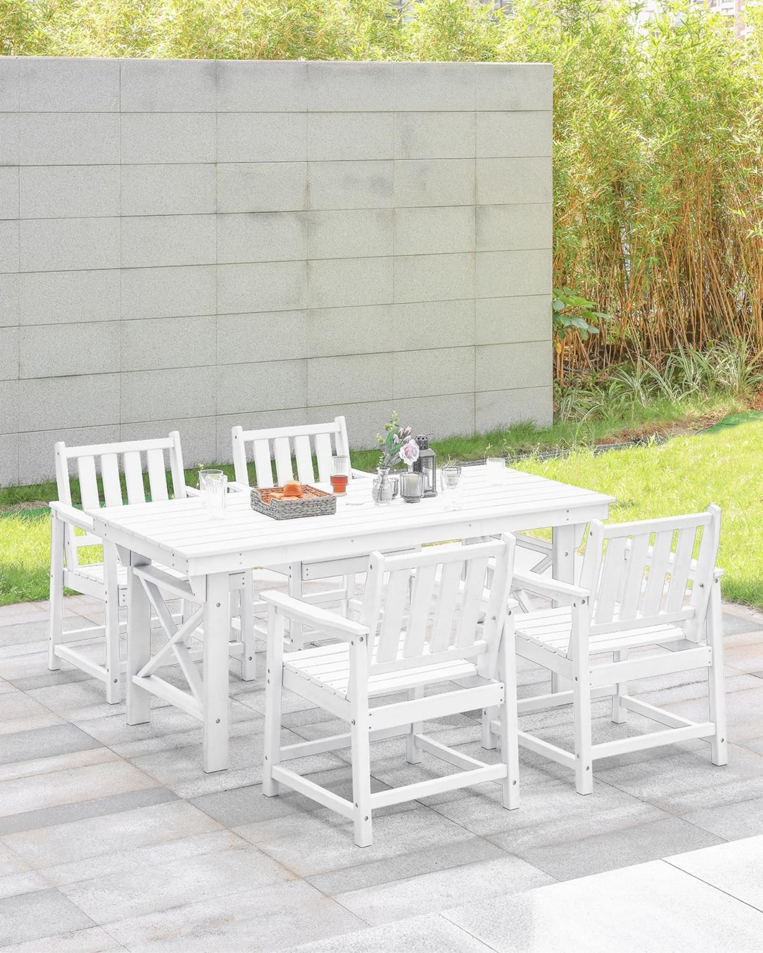 HDPE Dining Chair Set of 4, All Weather Outdoor Dining Chairs with Ergonomic Backrest, Heavy Duty Patio Chairs for Backyard, Garden, Poolside, Deck, Pearl White