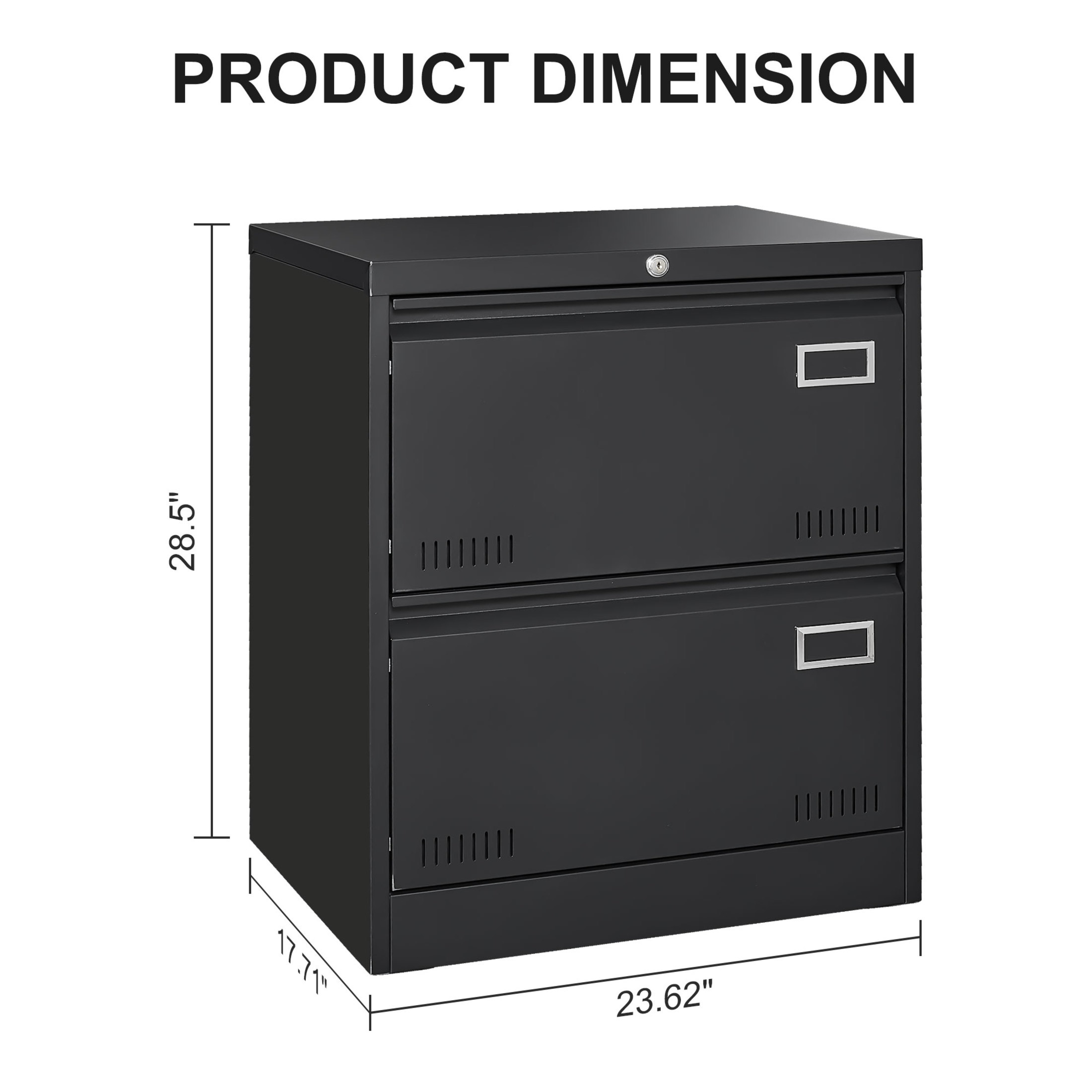 Noble House 2 Drawer Lateral File Cabinet with Lock, Metal Office Storage for Legal/Letter/A4, Black