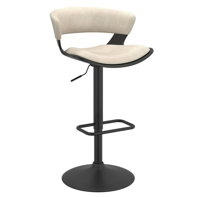 Contemporary Wood and Faux Leather Adjustable Air Lift Stool - Ivory and Black