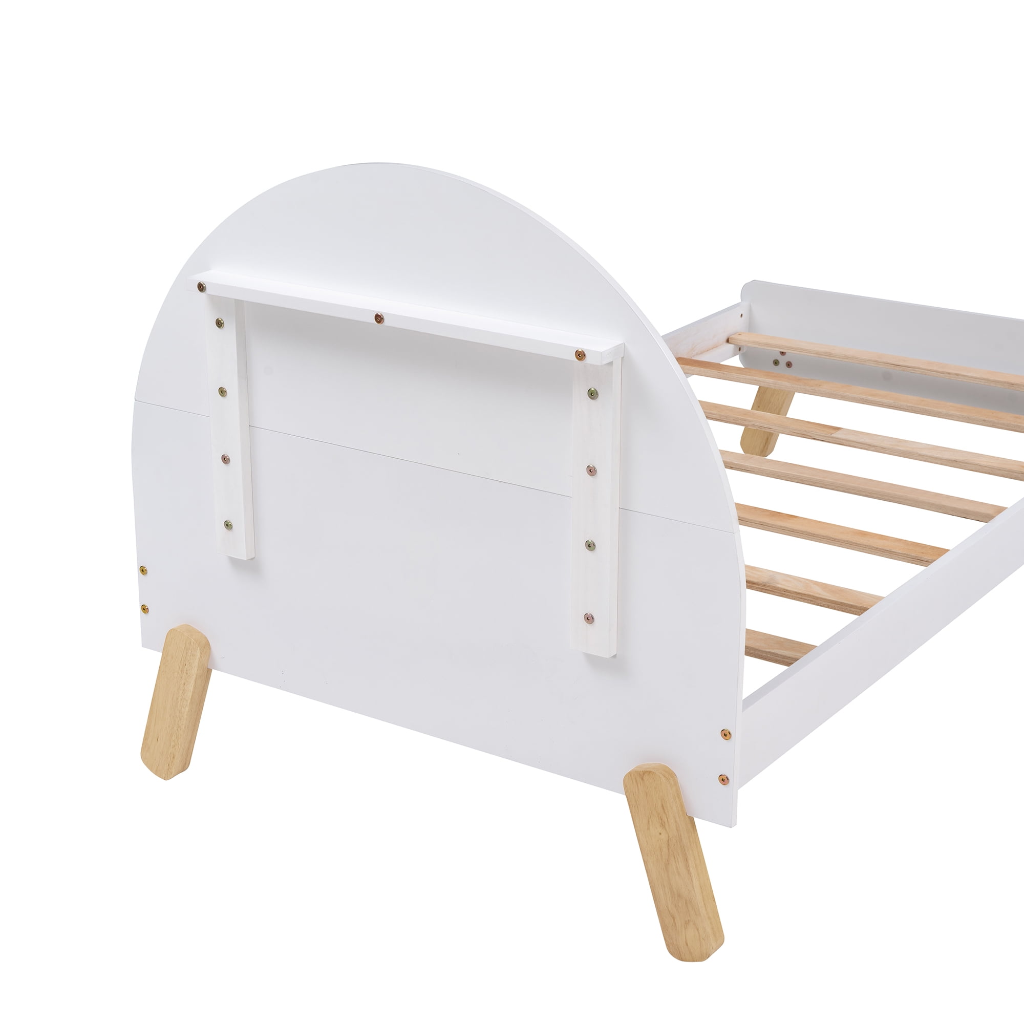 Aukfa Platform Bed for Kids, Twin Bed Frame with Semi-circular Headboard, Wooden - White
