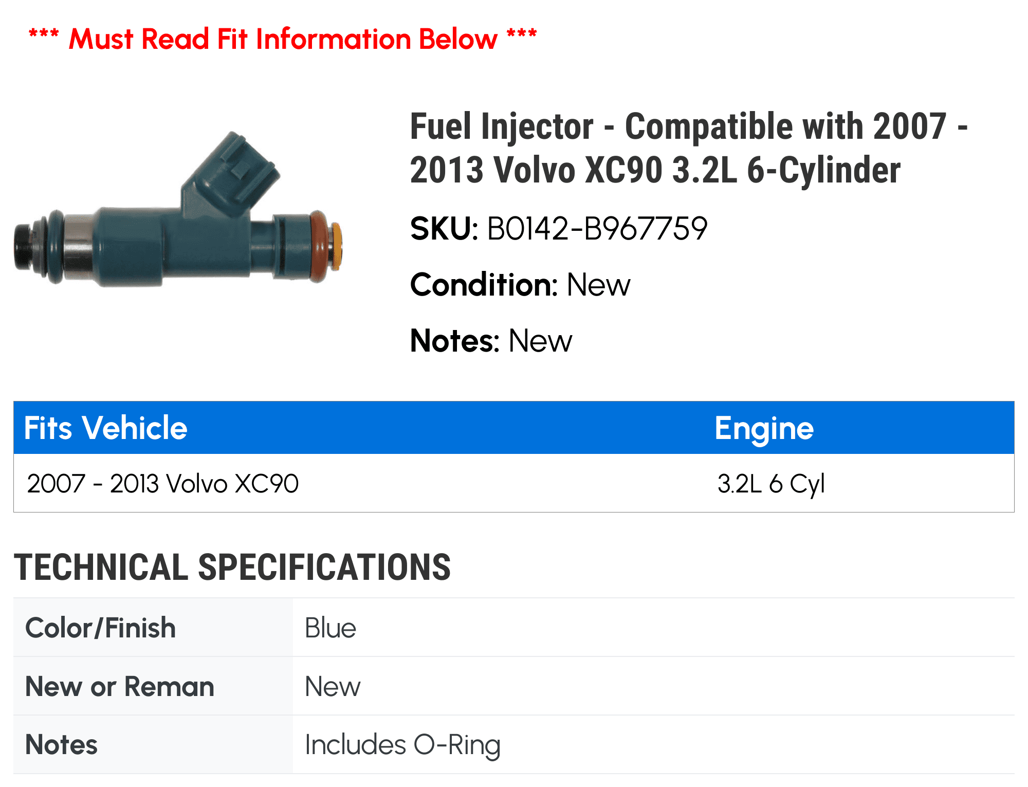 ふぐり2 Fuel Injector - Compatible with 2007 - 2013 Volvo XC90 3.2L