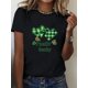 thumbnail image 1 of 1pc, Saint Patrick'S Day Four Leaf Clover And Lucky Print Graphic Crew Neck T-Shirt - Fashionable Print T-Shirt For Women - Casual Short Sleeve Crew Neck Top - Lightweight & Breathable For All Season, 1 of 6