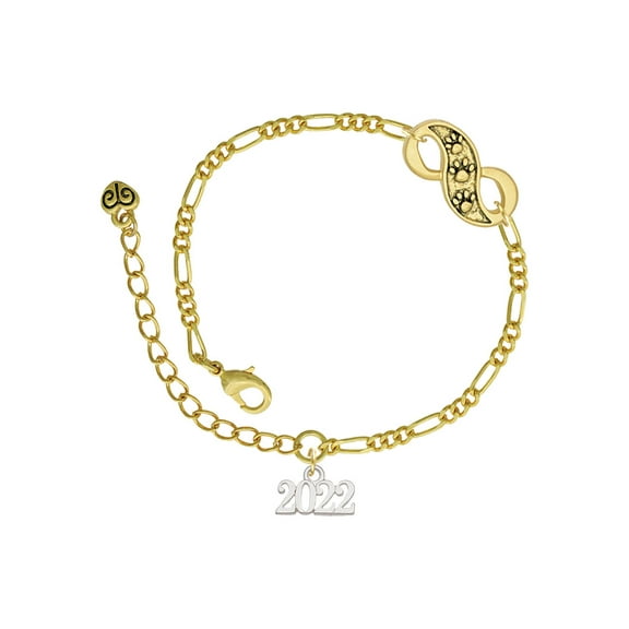 Delight Jewelry Silvertone Horizontal Year 2022 Gold-tone Paw Infinity Link Chain Bracelet, 6" 2" Extender