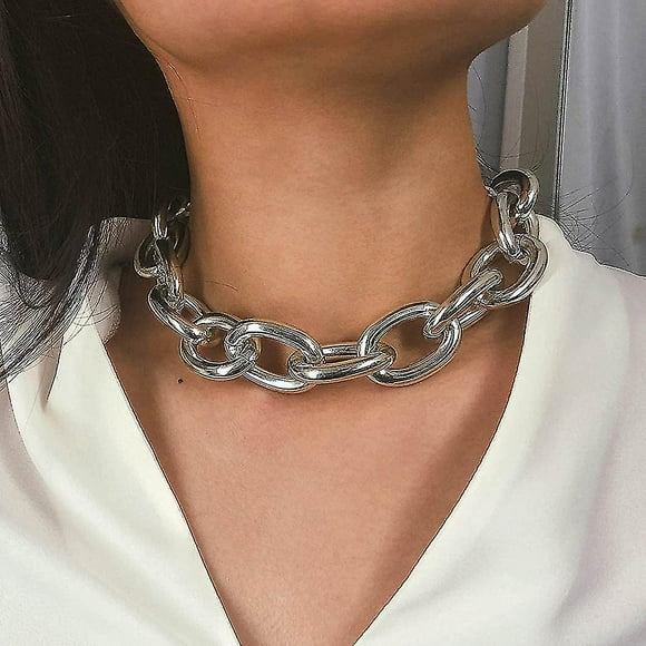 Chunky Choker Necklace Gold Cuban Link Chain Thick Necklaces Punk Jewelry For Women And Girls (gold Cuban Chain)