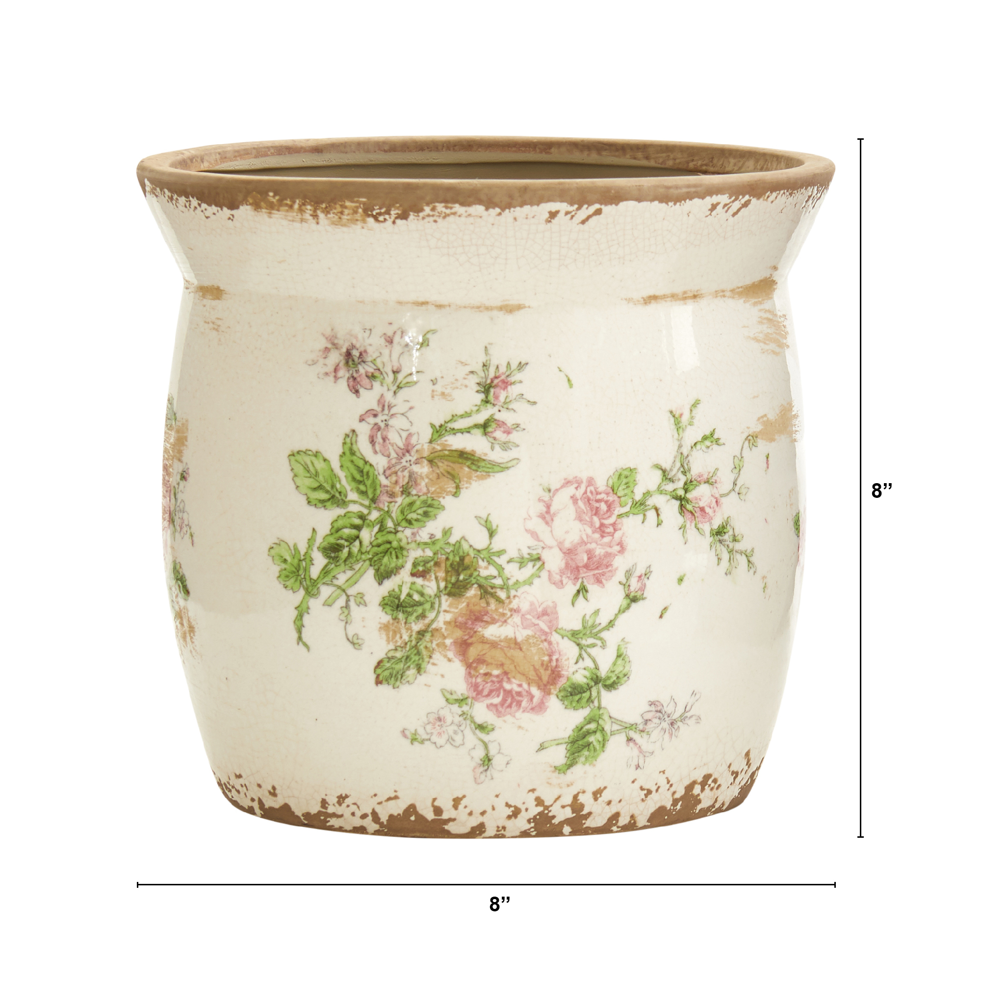 Nearly Natural 8" Tuscan Ceramic Floral Print Planter
