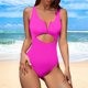 thumbnail image 3 of Gibobby Trajes de Baño Mujer Traje de baño dividido de bikini de talle sexy con cuello en V sólido casual para mujer(Rosa caliente,G), 3 of 5
