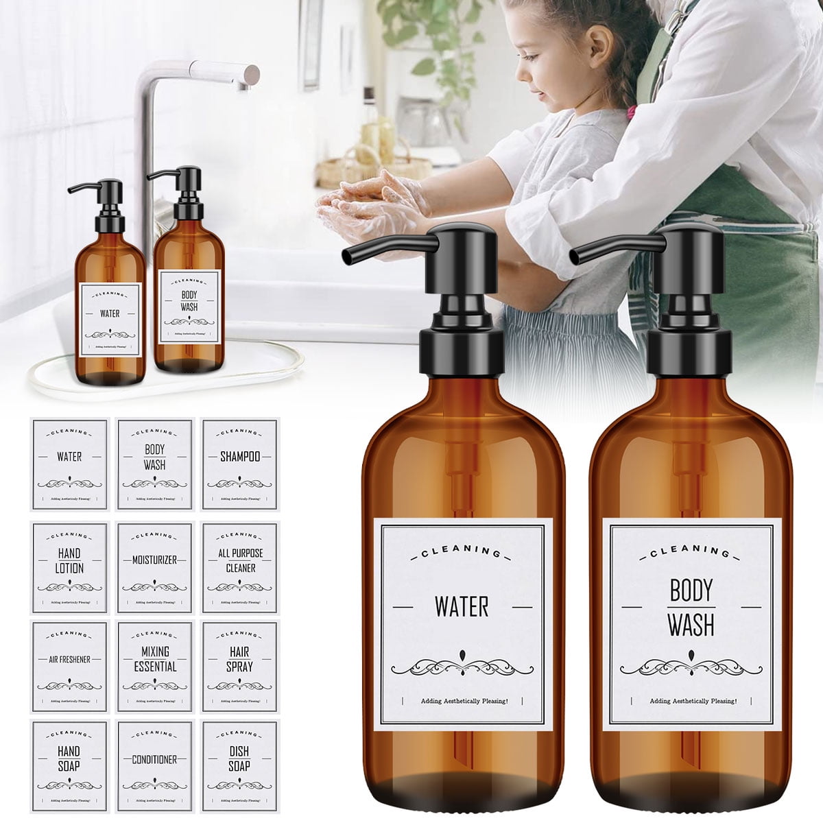 Amber Glass Apothecary Soap Dispenser - 12 oz