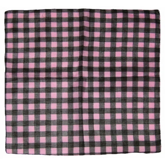 22"x22" Pink / Black Plaid Checkered 100% Cotton Bandana