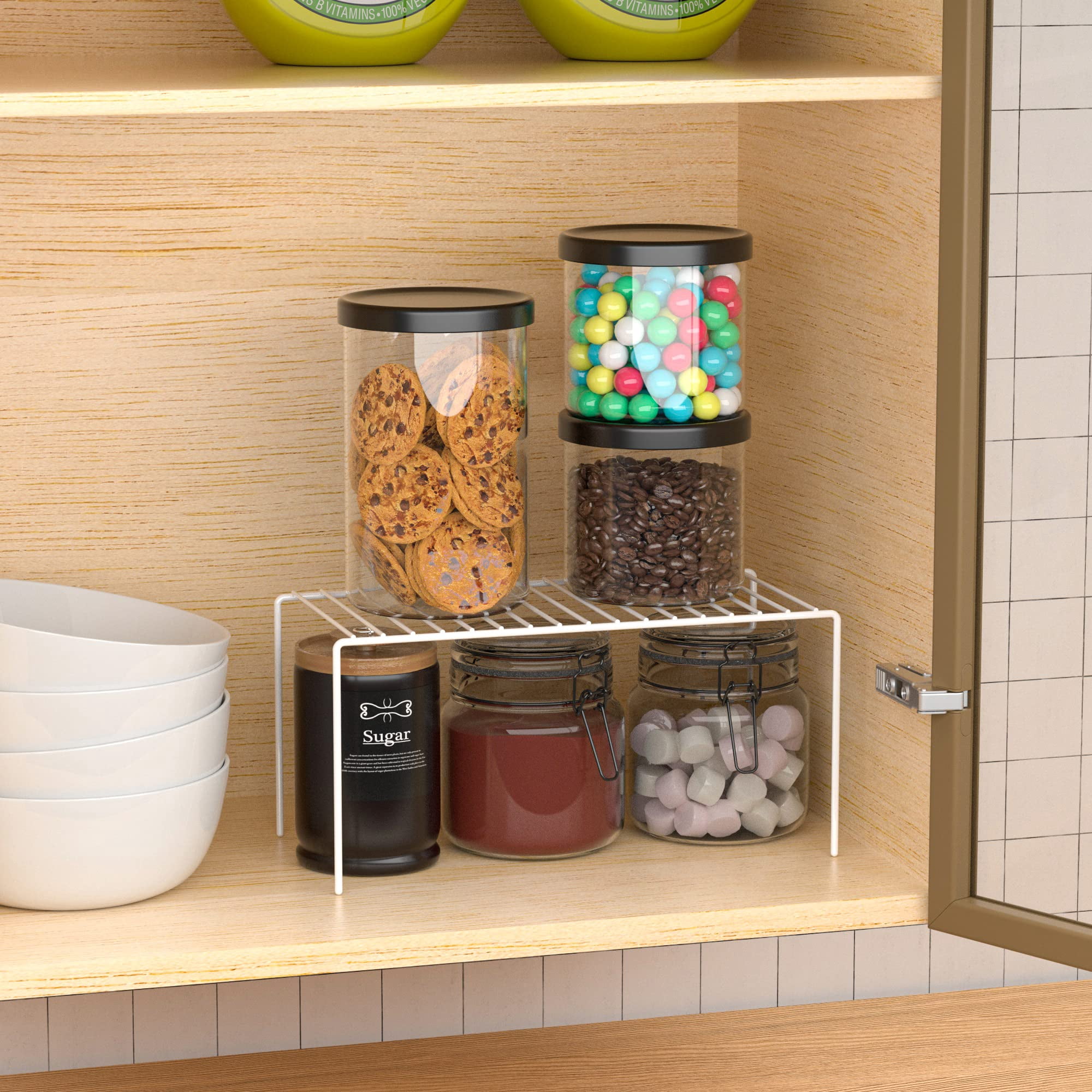 4 Pack(10.6 X 5.1 Inch) Cabinet Storage Shelf Rack  Rustproof Kitchen Counter And Small Organizer For Fridge Bathroom White
