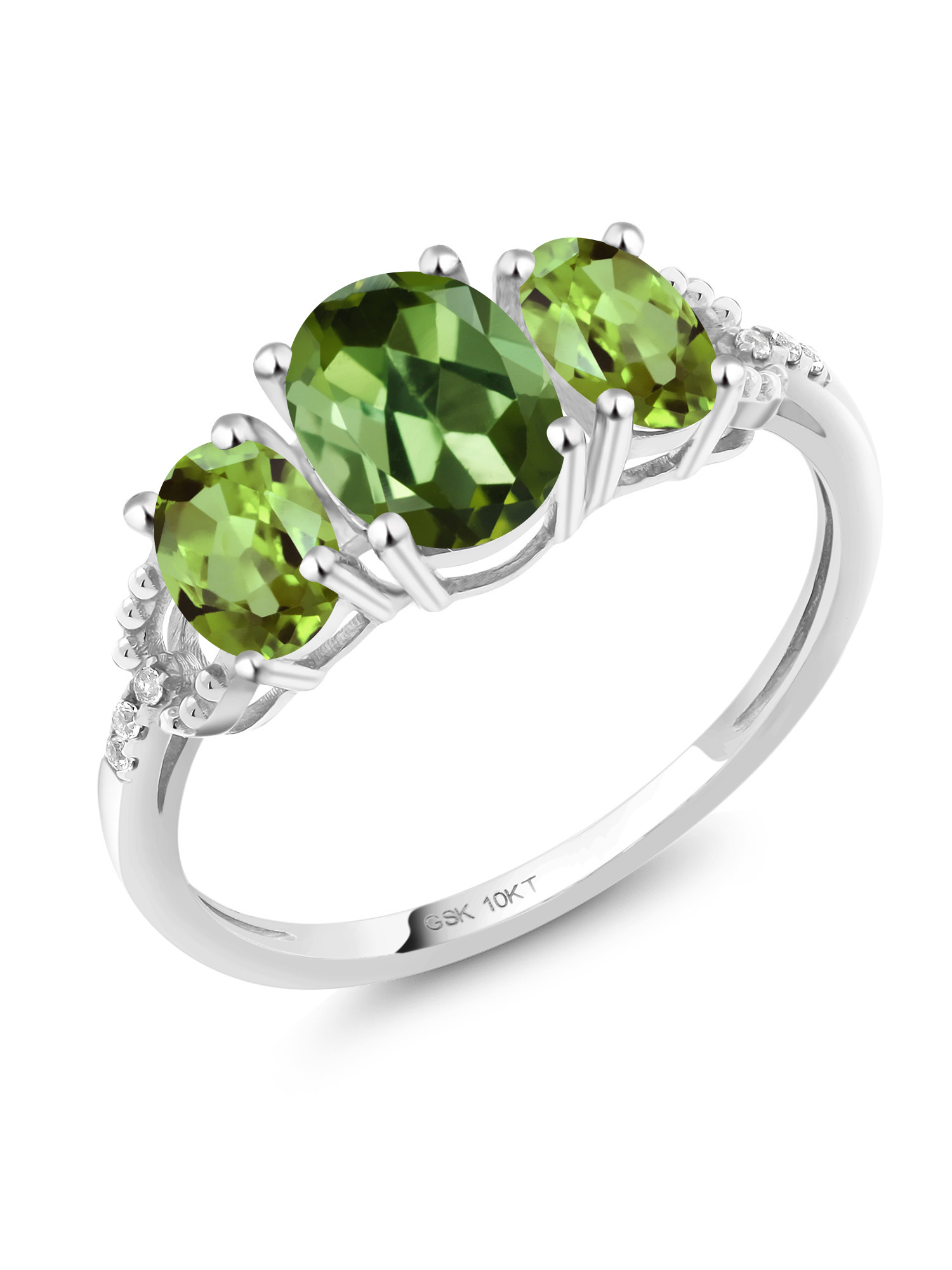 Gem Stone King 10K White Gold Engagement Ring 1.72 Ct Oval Green