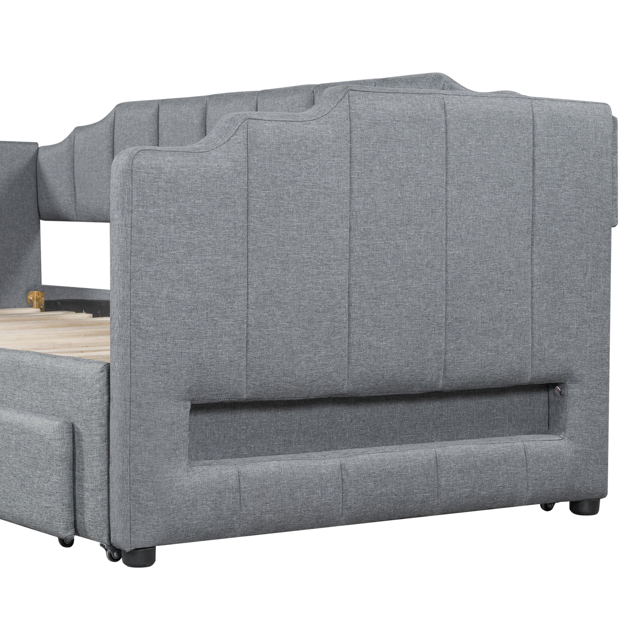 Noble House Twin XL to King Extendable Daybed with LED Light and Storage Drawers, Linen Upholstered, Gray