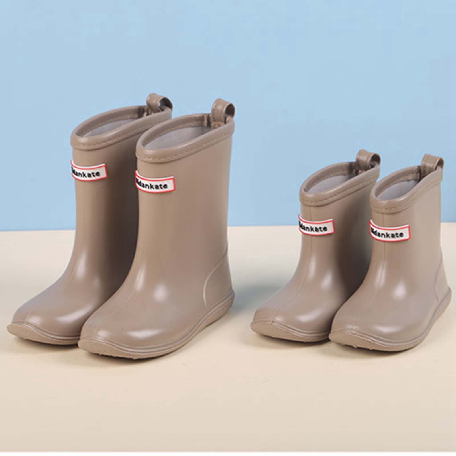 Gelikeya Girls Rain Boots Fashion Pattern Outerwear Rain Boot Back To School Shoes Work Boots (Rainwear, Brown, 9-10 Years)