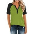 thumbnail image 5 of YanHoo Womens Short Sleeve Colorblock Tunic Tops Plus Size V Neck Button Shirts Oversized Loose Dressy Casual Business Work Henley Blouses Green,L, 5 of 8