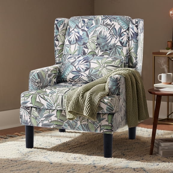 Accent Chair for Living Room Chairs Upholstered Oversized Reading Chair Accent Chairs for Living Room Chair Arm Chair with High Back and Wood Legs,Armchair Comfy Chair for Bedroom(Green Floral)