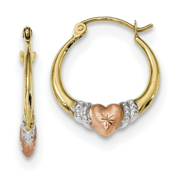 Primal Gold 14 Karat Two-tone with White Rhodium Satin and Diamond-cut Hoop Earrings