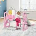 thumbnail image 2 of Costway 4-in-1 Kids Play Climber Playset w/ Basketball Hoop & Ball Pink, 2 of 11