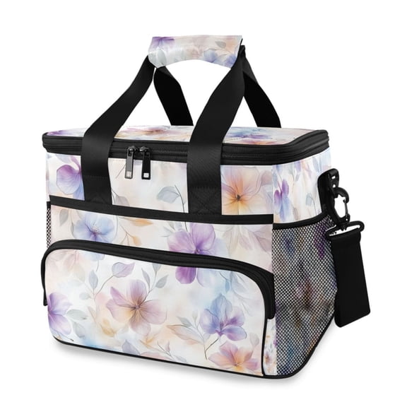 FORMRS Insulated Cooler Bag 24 Cans Capacity Soft Leakproof Lunch Box with Side Pockets, Purple Flower Pattern
