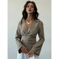 thumbnail image 5 of Women'S Wrap V Neck Work Blouses Dressy Casual Asymmetrical Pleated Business Tops Brown S, 5 of 9