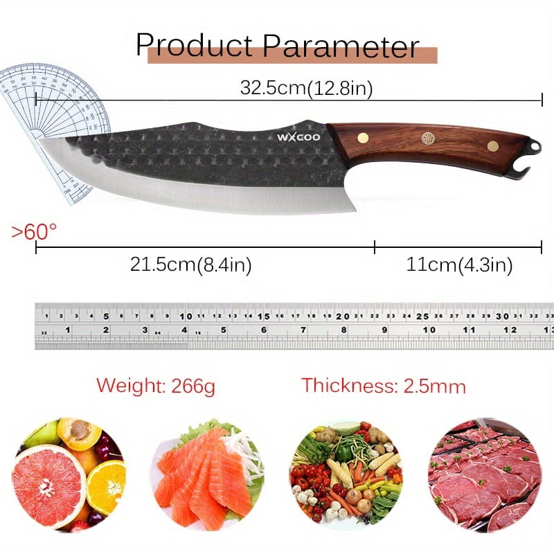 1PC/3PCS High Carbon Steel Boning Knife with Knife Sheath Wood Handle Handmade Forged Sharp Cutting Multipurpose Barbecue Meat Cleaver Utility Knife for Cooking