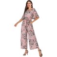 thumbnail image 4 of Pantalones de pierna ancha de cintura alta de manga corta con volantes florales de verano para mujer, mono holgado informal rosa FloralX de talla grande, 4 of 5