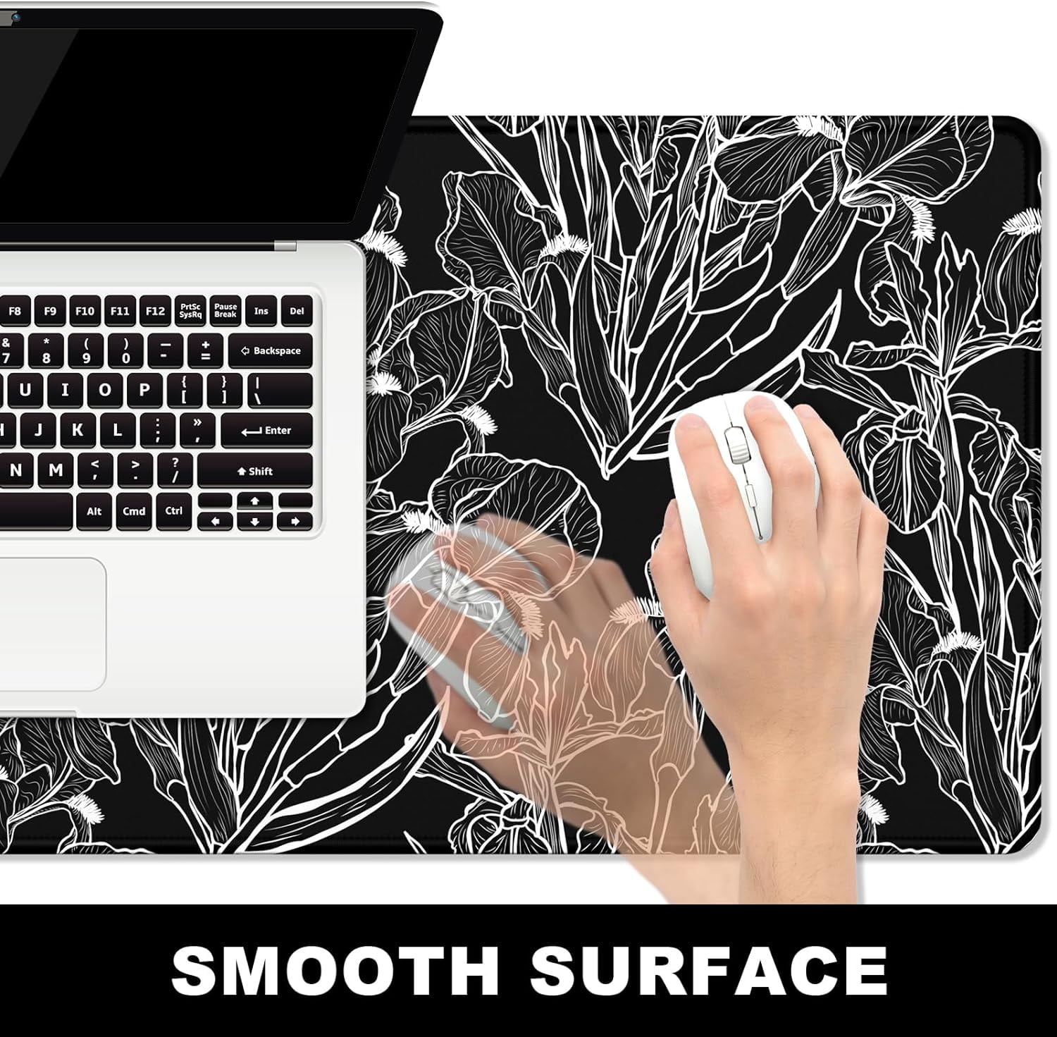 Large Mouse Pad, Desk Pad, XXL XL Extended Gaming Mouse Pad, Desk Mat for Office & Home, Long Keyboard Mat, Huge Mouse Pad, Desktop Full Cover 35.5 x 15.7 Inches, Art Impressionist Flower Black