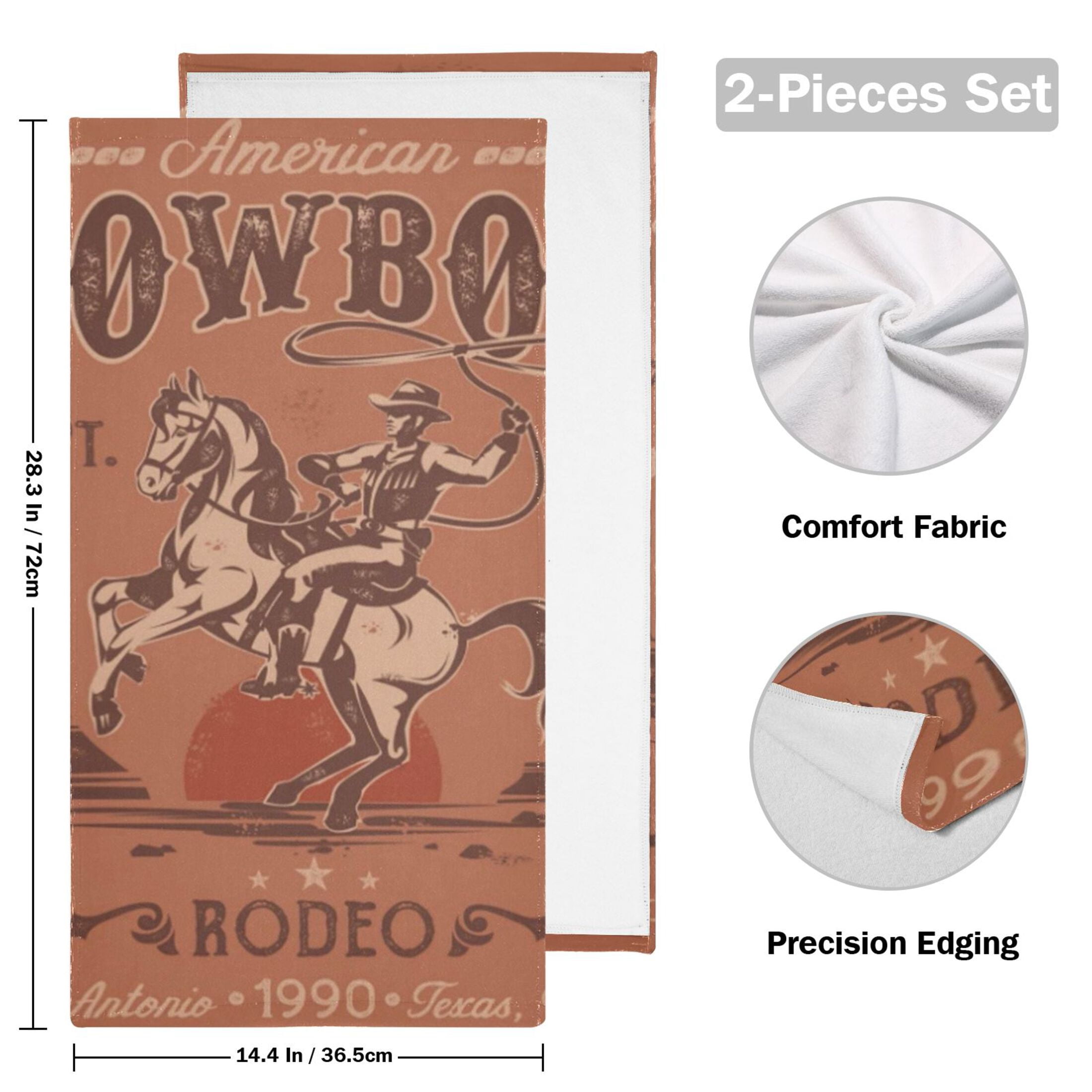 2-Piece Polyester cotton Towel Set Absorbent Retro Rodeo Cowboy Hand Towel Bath Towel Soft and Comfortable Machine Wash 28.3x14.4
