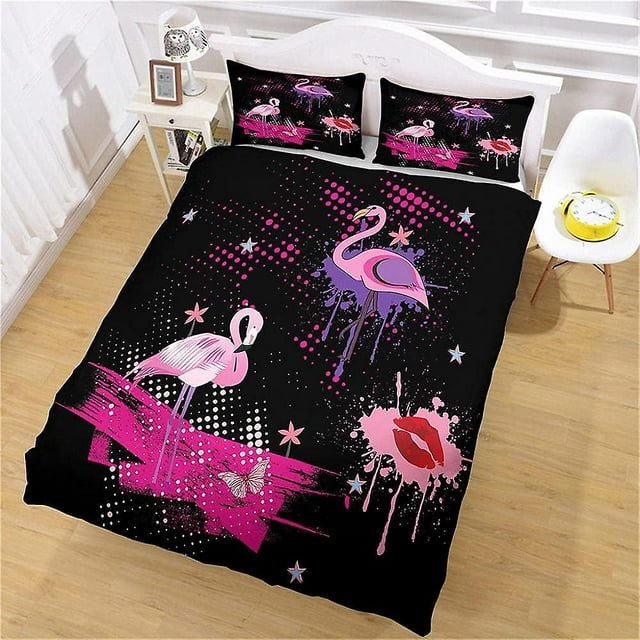 Flamingo Duvet Cover and Pillowcases - Microfiber - Digital Print D 135*200 Cm