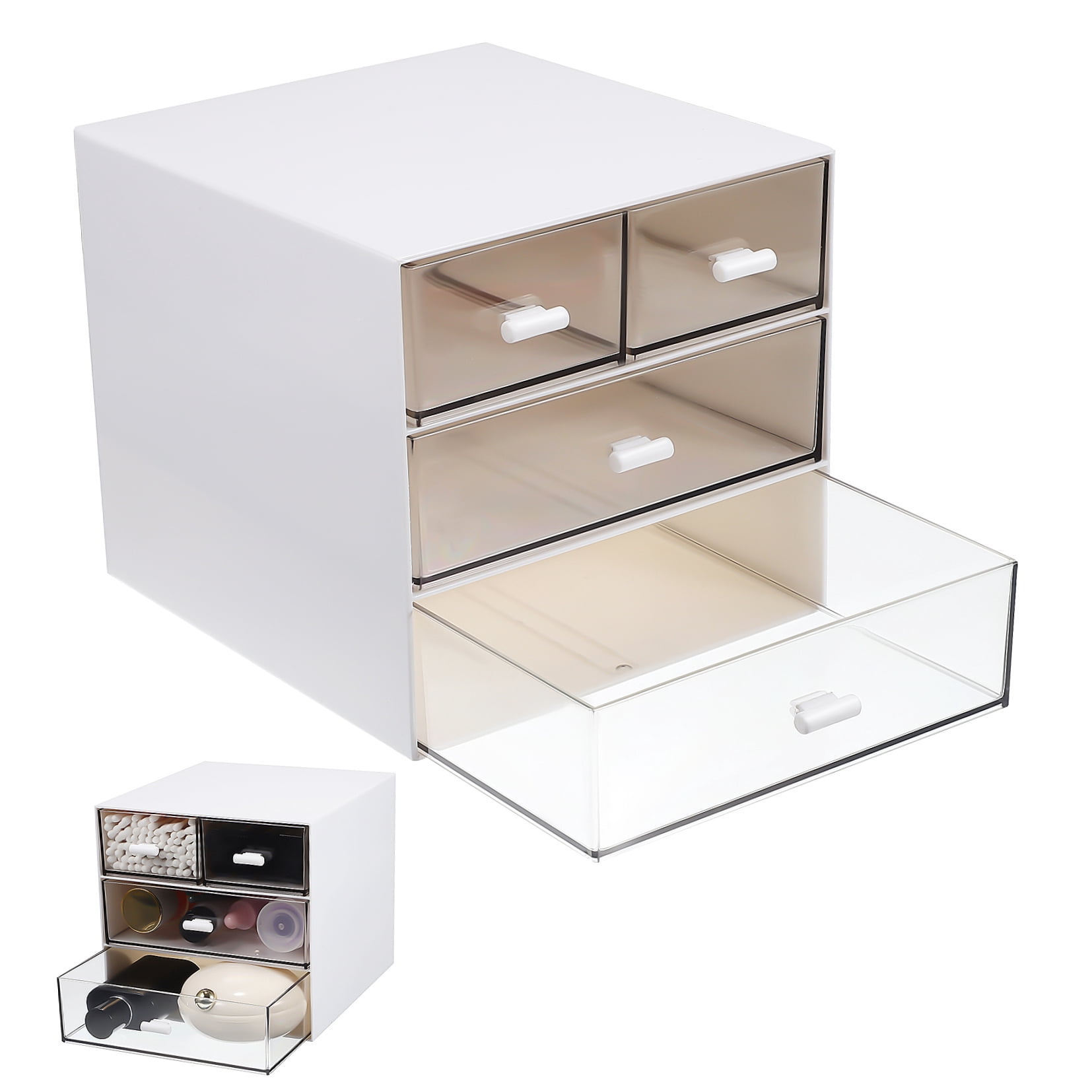 DEEPCRAFF Plastic Desk Drawer Organizer with Three Layers and Four Drawers for Office Storage