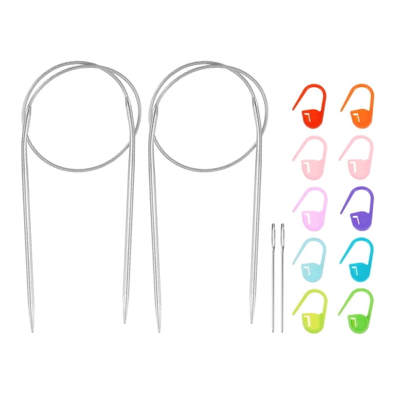 Uxcell 2pcs Knitting Needles Size US 2.5(3mm) Circular Needle 16 Inch(40cm) Round Metal Stainless Steel Needle with Needle for Handmade Projects DIY Knitting