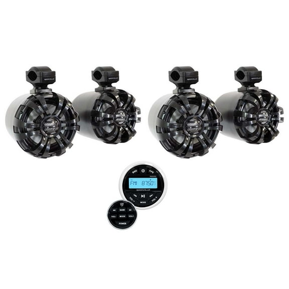 4) Rockville WB65 Black 6.5" 600w Marine Wakeboard Swivel Speakers Receiver
