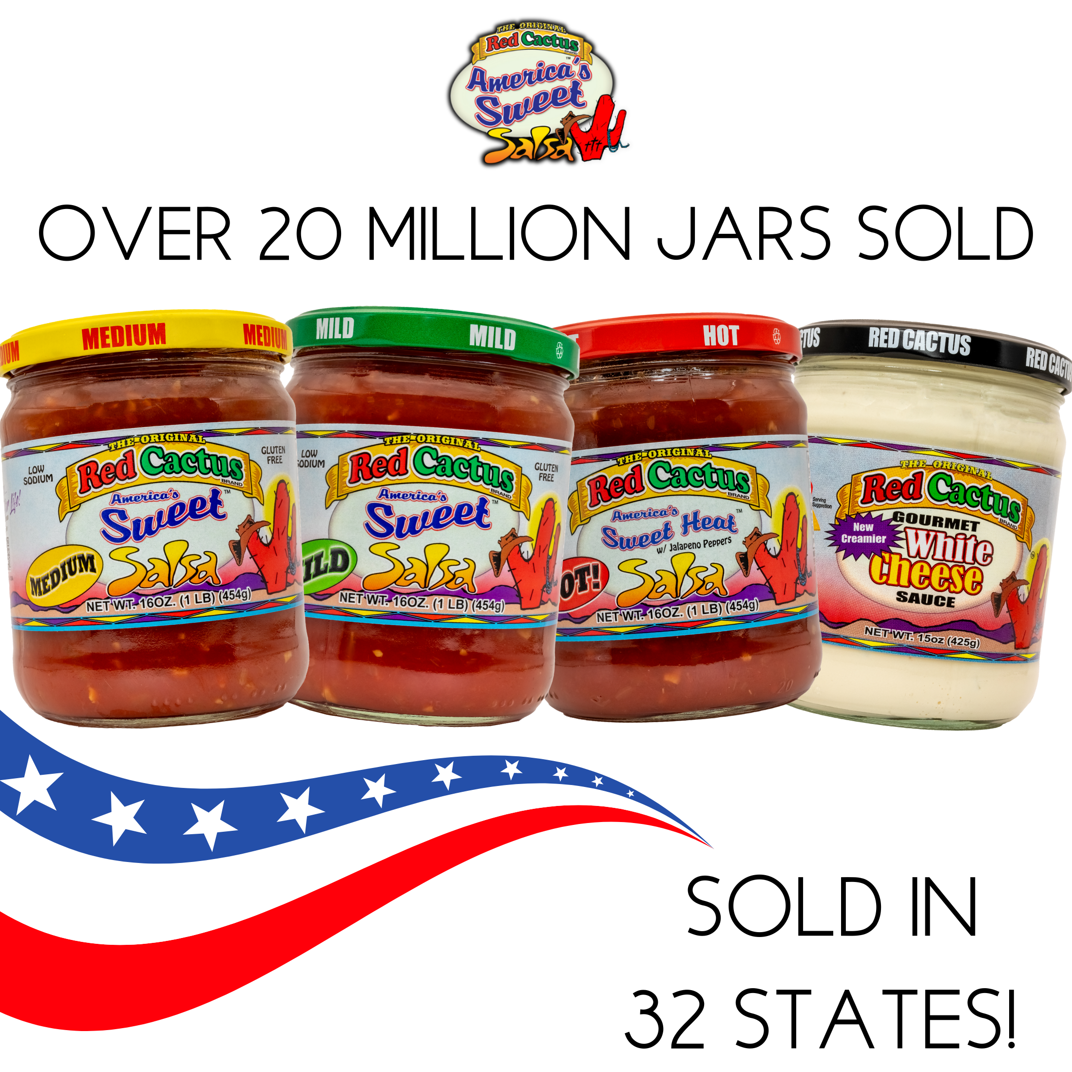 (2 pack) Red Cactus America’s Sweet Salsa, Mild, 16 oz - Sweet Mild Salsa for Dipping, Tacos, and Nachos