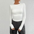 thumbnail image 2 of FRSASU Chemises à Manches Longues Ouvertes pour Femmes Coupe Ajustée Couleur Unie Col Rond T-Shirts Doublés Ajustés pour Sortir Blanc P(S), 2 of 6